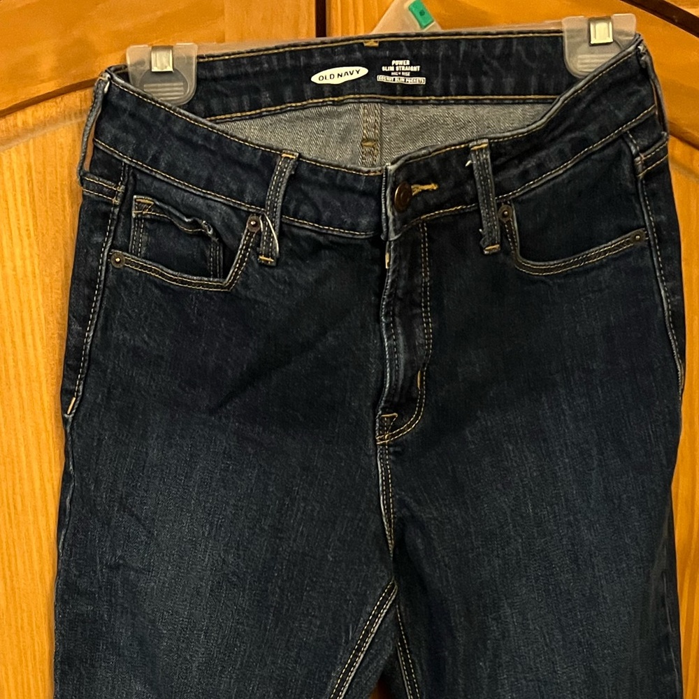 EUC OLD NAVY DARK BLUE POWER SLIM STRAIGHT HIGH-RISE DENIM JEANS